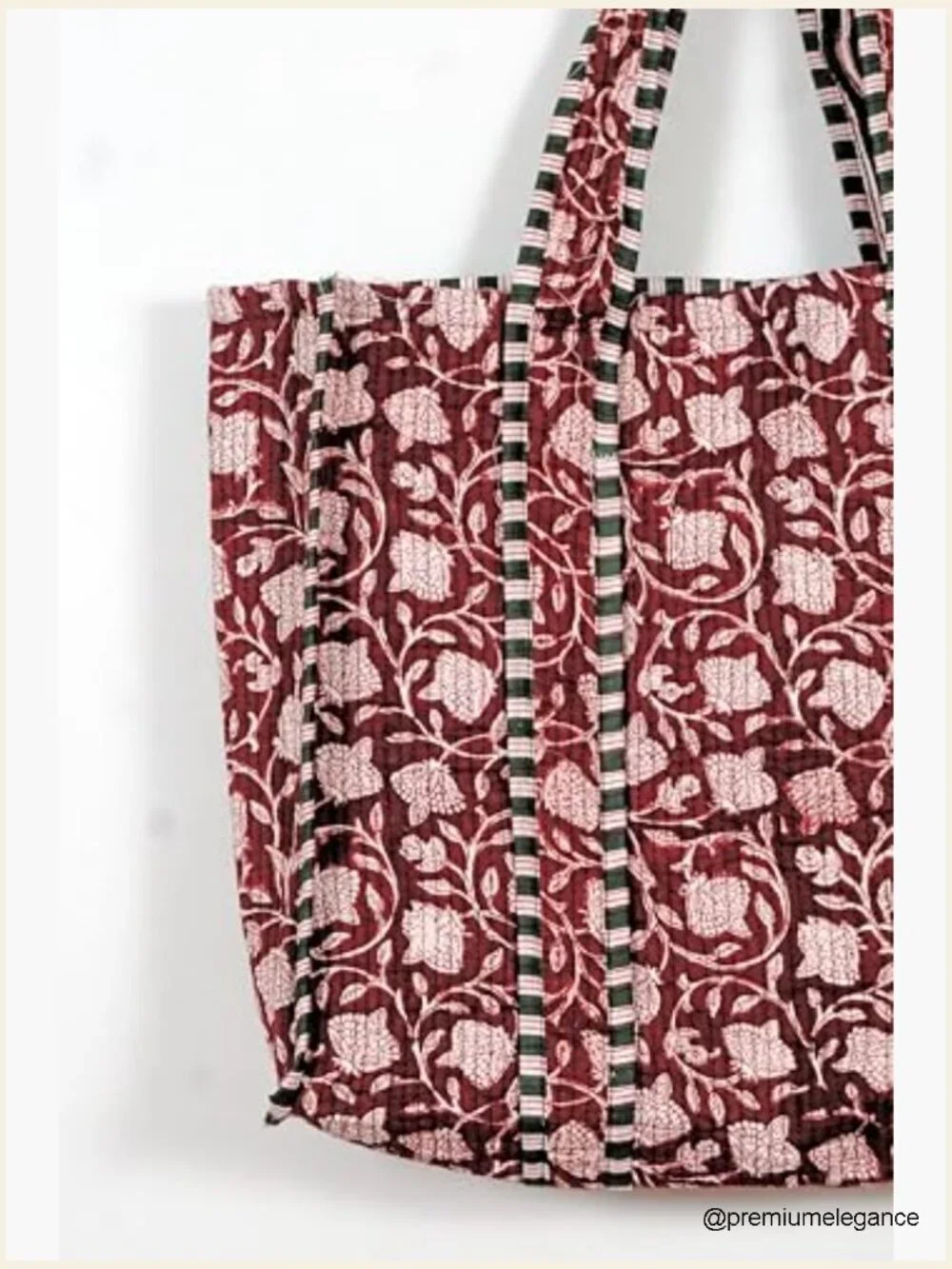 Large Reversible Handprinted Quilted Cotton Floral Tote Bag